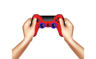 Gamepad Controller In Hands On White Backgound Realistic-01 201021102 Vector Illustration Concept