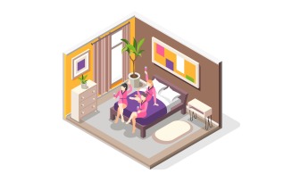 Pajama Party Isometric Composition 201030139 Vector Illustration Concept