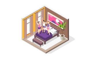 Pajama Party Isometric Composition 201030140 Vector Illustration Concept
