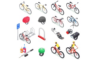 Bicycle Isometric Set 201020131 Vector Illustration Concept