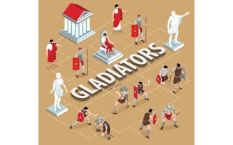 Isometric Ancient Rome Gladiators Flowchart 201010526 Vector Illustration Concept