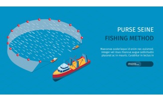 Isometric Commercial Fishing Horizontal Banner 201150412 Vector Illustration Concept