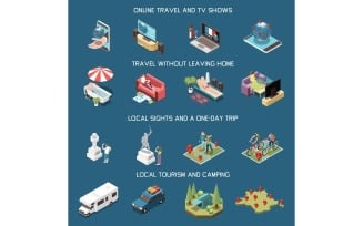 Local Travel Domestic Tourism Isometric Set 201110901 Vector Illustration Concept