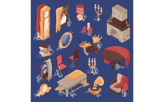 Isometric Old Gothic Room Interior Set 201212115 Vector Illustration Concept
