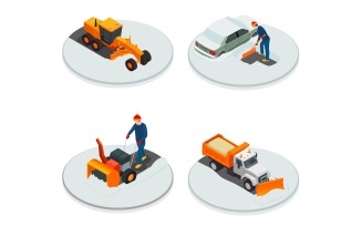 Snow Cleaning Removal Machinery Isometric 201220132 Vector Illustration Concept