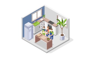 Family Cooking Composition 201230148 Vector Illustration Concept