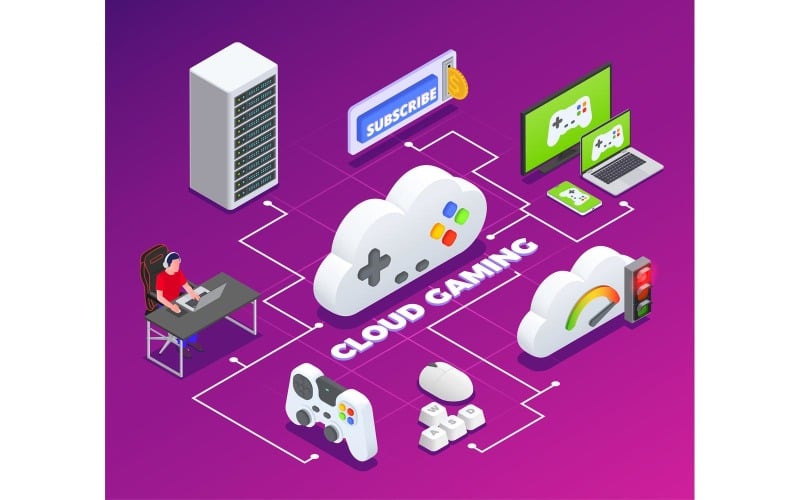 Cloud Gaming Isometric 210120139 Vector Illustration Concept
