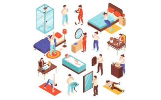 Isometric Morning Routine Set 201212122 Vector Illustration Concept