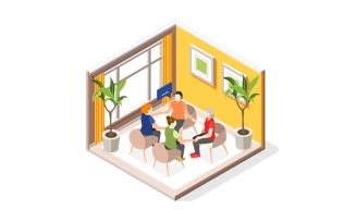 Mutual Help Isometric Composition 201230104 Vector Illustration Concept