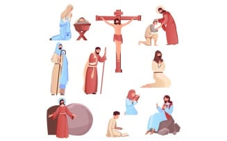 Jesus Easter Set Flat 201251143 Vector Illustration Concept