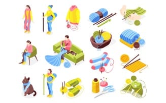 Knitting Isometric Icons 201030128 Vector Illustration Concept