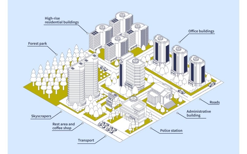 Modern City Elements Isometric Line Infographics 201260709 Vector Illustration Concept