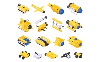 Underwater Vehicles Machines Equipment Isometric Set 201103907 Vector Illustration Concept