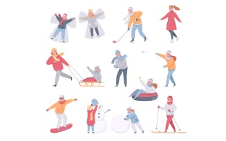 Winter Sports Leisure Activity Cartoon Set 210120309 Vector Illustration Concept