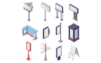 Advertising Constructions Isometric Set 201260701 Vector Illustration Concept