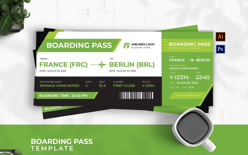 Green Ailines Admit Boarding Pass Corporate Identity