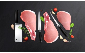 Meat Realistic Composition 2 210130923 Vector Illustration Concept