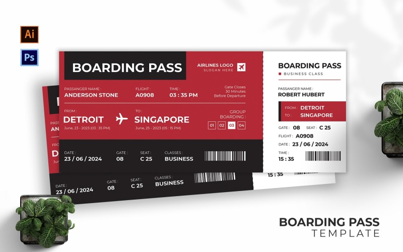 Commercial Airplane Boarding Pass Corporate Identity