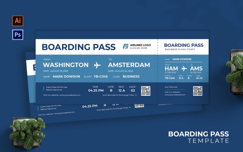 Modern Flight Pass Boarding Pass Corporate Identity