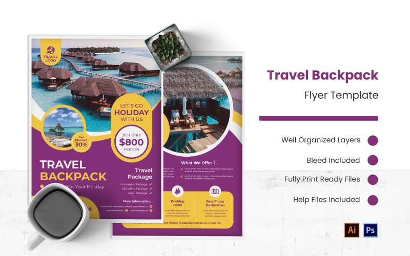 Travel Backpack Flyer Template Corporate Identity