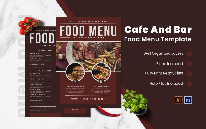 Cafe And Bar Food Menu Template Corporate Identity