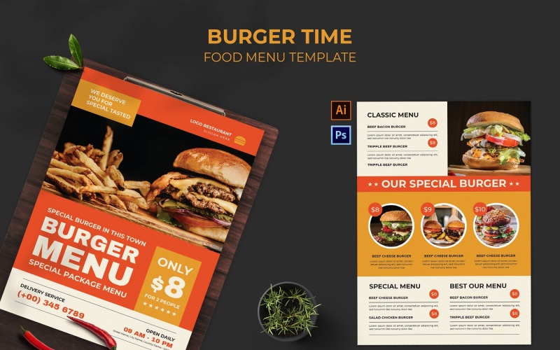 Classic Burger Time Food Menu Corporate Identity