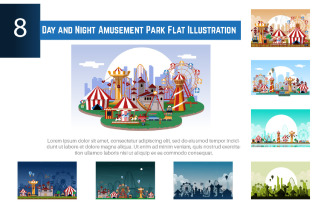 8 Day and Night Amusement Park Flat Illustration