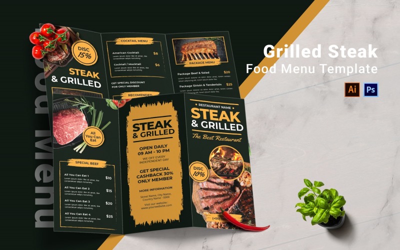 Grilled Steak Food Menu Template Corporate Identity