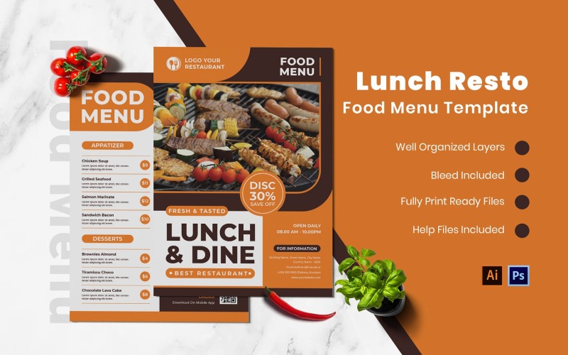 Lunch and Dine Food Food Menu Corporate Identity