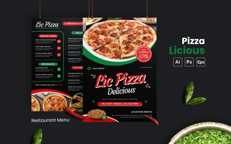Pizza Licious Food Menu Template Corporate Identity
