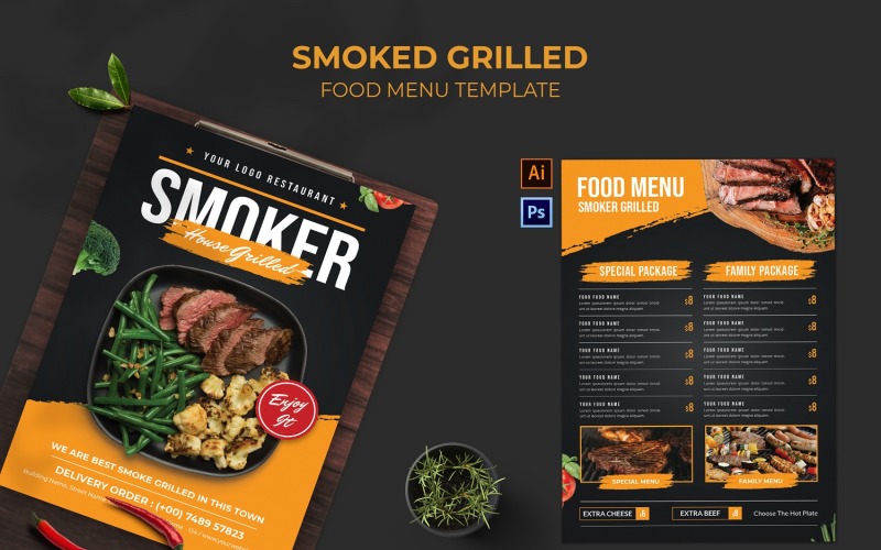 Smoked Grilled Food Menu Template Corporate Identity