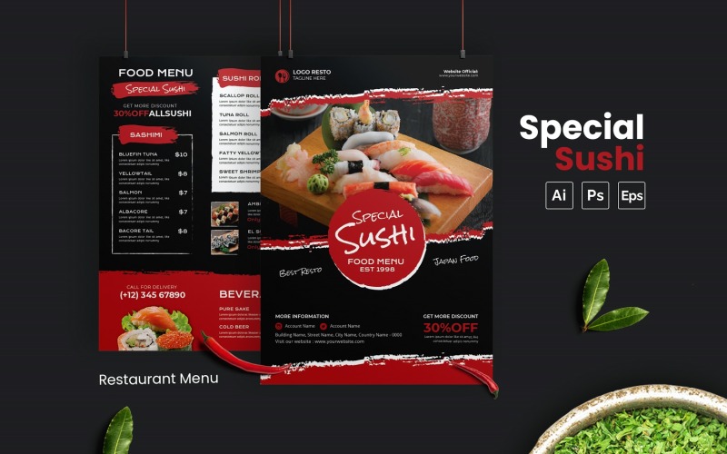 Special Sushi Food Menu Template Corporate Identity