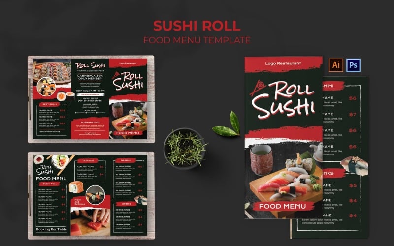Sushi Roll Food Menu Template Corporate Identity