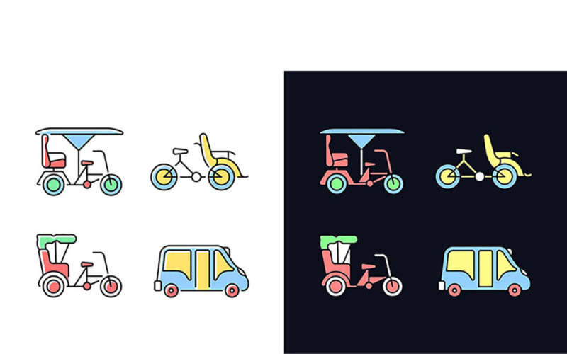 Vehicle For Hire Light And Dark Theme RGB Color Icons Set Vector Graphic