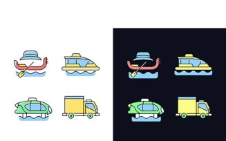 Booked Taxi Service Light And Dark Theme RGB Color Icons Set