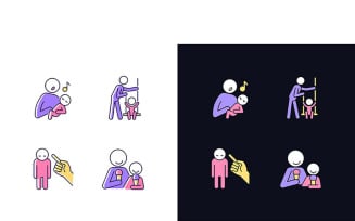 Child Care Light And Dark Theme RGB Color Icons Set