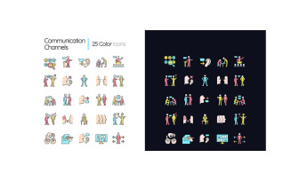 Communication Channel Light And Dark Theme RGB Color Icons Set Vectors