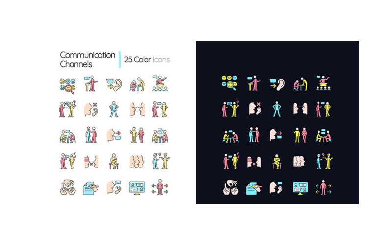 Communication Channel Light And Dark Theme RGB Color Icons Set Vectors Vector Graphic