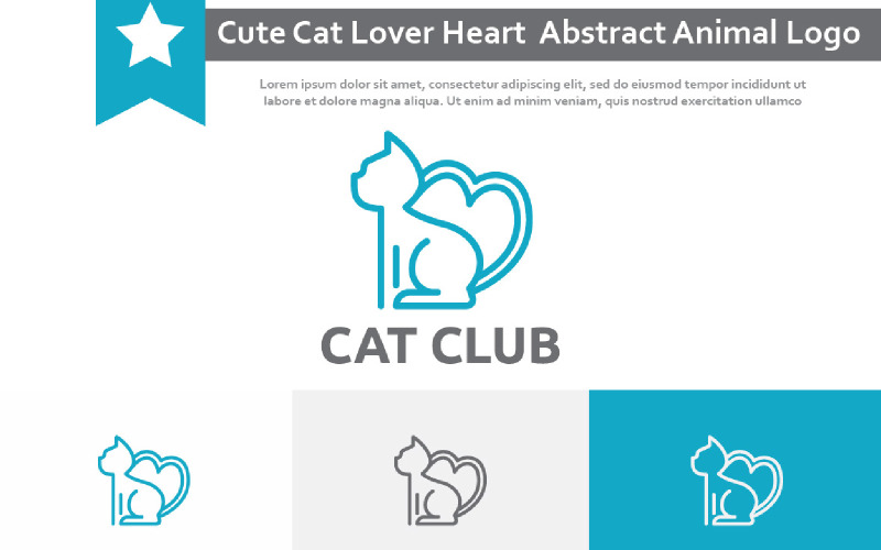 Cute Cat Lover Heart Shape Tail Abstract Animal Logo Logo Template