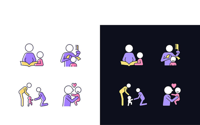 Family Bonding Time Light And Dark Theme RGB Color Icons Set Vector Graphic