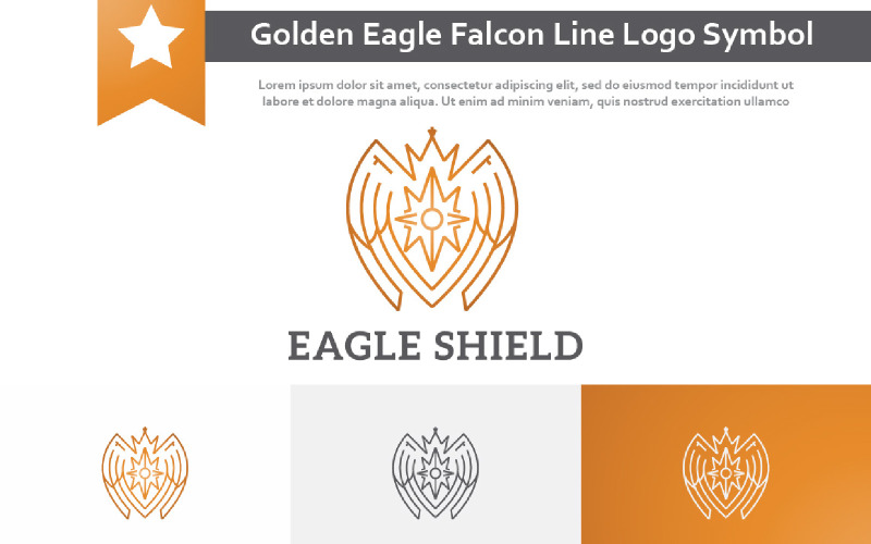 Golden Eagle Falcon Bird Shield Crown Line Logo Symbol Logo Template