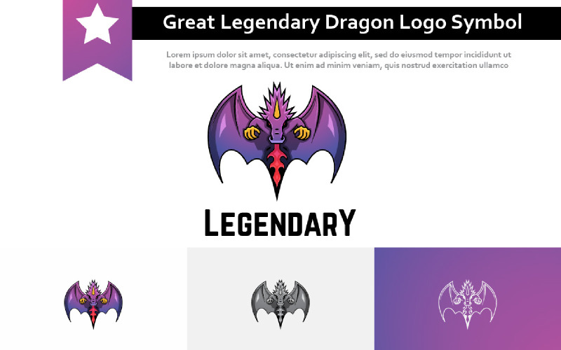 Great Legendary Flying Fire Dragon Games Logo Symbol Logo Template