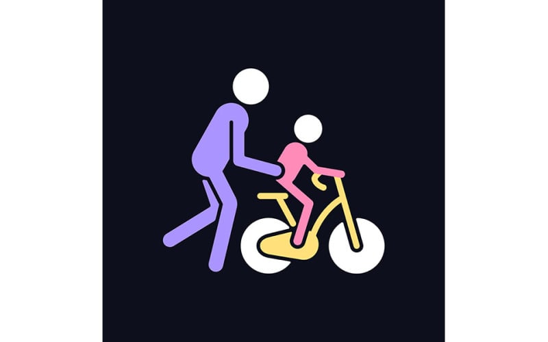 Learning To Ride Bike RGB Color Icon For Dark Theme Vectors Vector Graphic
