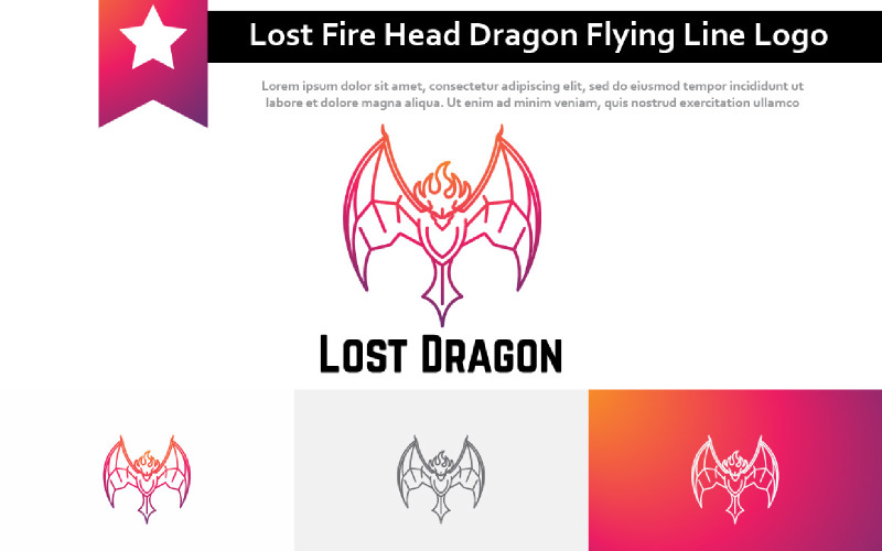 Lost Fire Head Dragon Flying Wings Line Logo Logo Template