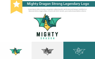 Mighty Horned Green Dragon Flying Wings Strong Legendary Logo
