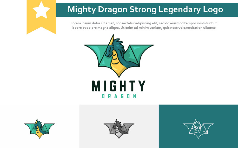 Mighty Horned Green Dragon Flying Wings Strong Legendary Logo Logo Template