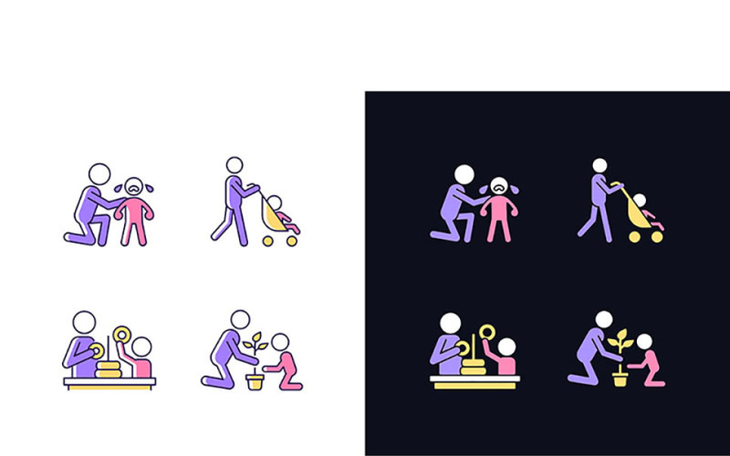 Parental Involvement Light And Dark Theme RGB Color Icons Set Vector Graphic