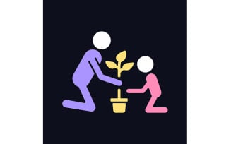 Planting Flower With Kid RGB Color Icon For Dark Theme Vectors