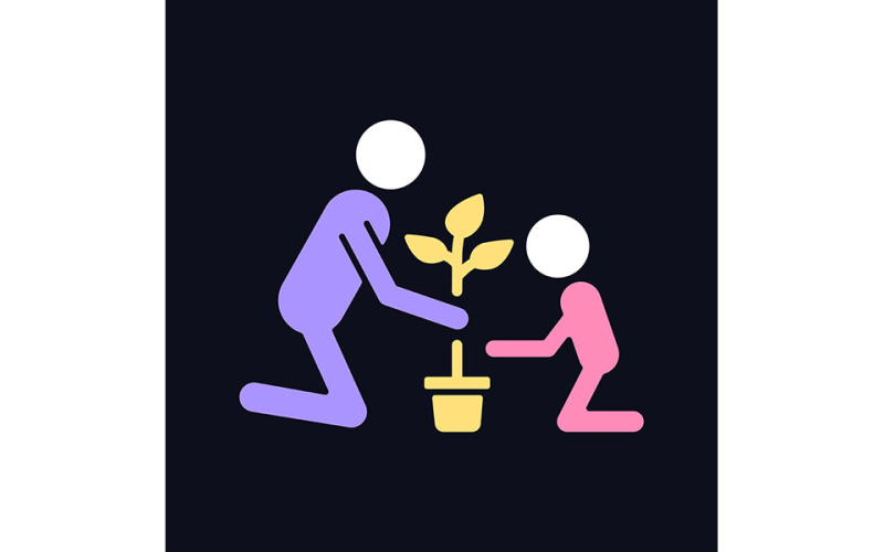 Planting Flower With Kid RGB Color Icon For Dark Theme Vectors Vector Graphic
