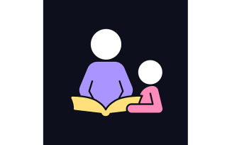 Reading Book With Child RGB Color Icon For Dark Theme Vectors